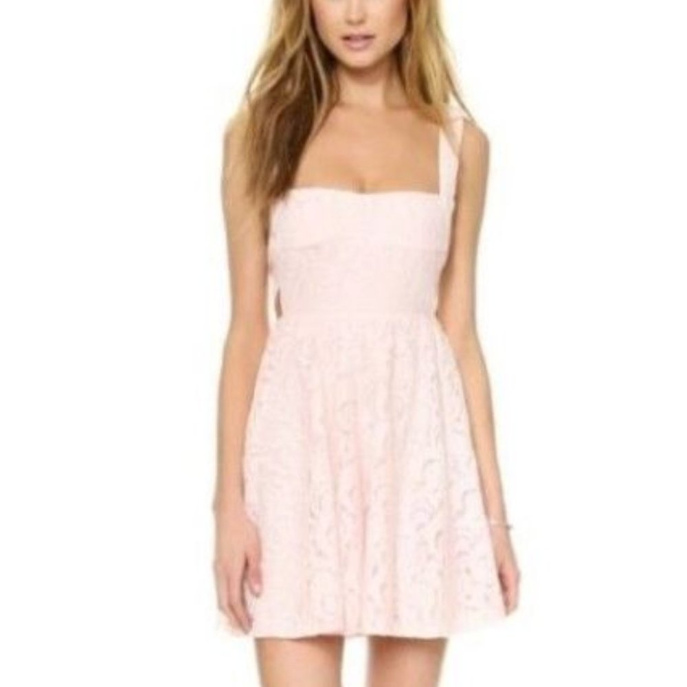FREE PEOPLE Dress 10 TURN BACK TIME Cut Out Floral Lace Ballet Pink Lined NWT